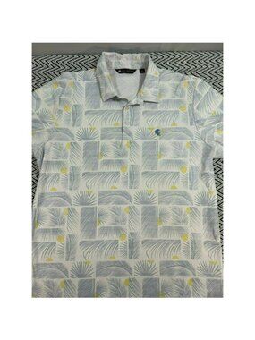 Travis Mathew Men's XL Polo Shirt White/Blue/Yellow Palm TravisMathew Peru